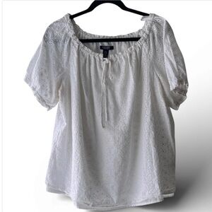 CHAPS White Boho Eyelet Embroidered Peasant Top 1X EUC Cottage-core Coquettegirl